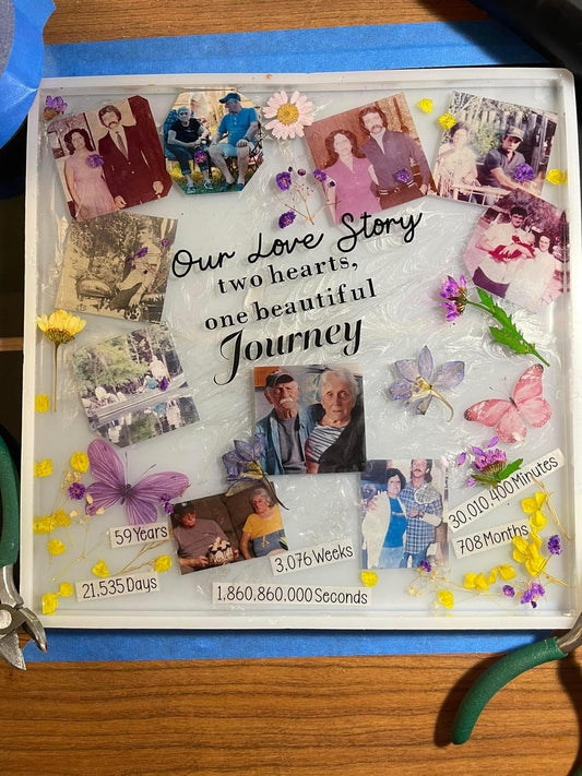 Custome made anniversary gift. Tell me the colors and sent me the photos and occasion and I will make a gift that will be treasured for a lifetime.